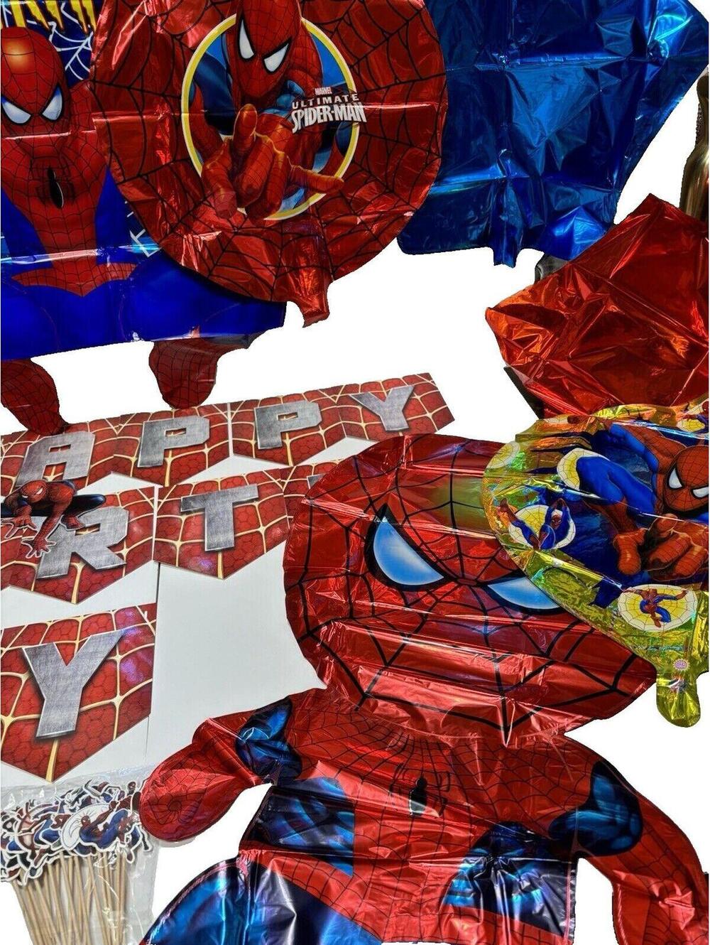 Spider-Man Birthday Party Decorations Set Banner Foil Balloons Cupcake Picks New - Picture 3 of 13